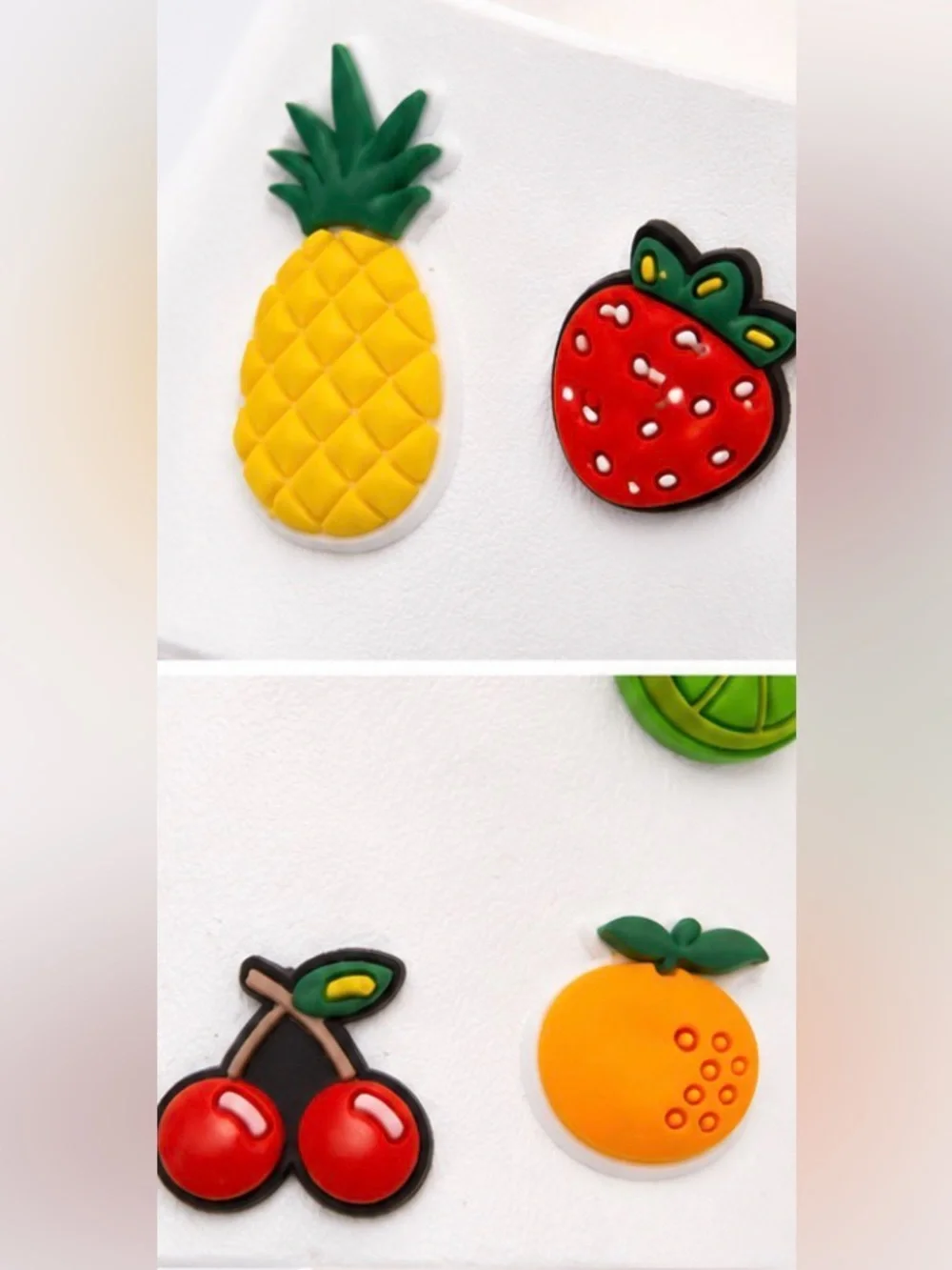 No Boundaries White  Fruit Charm Slide Sandals with Colorful Fruit Accents
